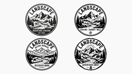 Fototapeta premium Black and white landscape stickers set.