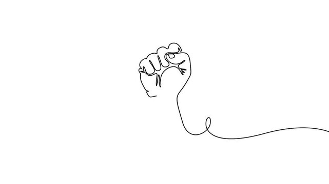 Raised fist continuous line drawing animation for protest, revolution, and empowerment concepts. Minimalist clenched fist self-drawing animation in clean single line art style.