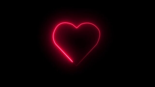Glowing red neon heart shape icon isolated on black background, perfect for romantic, Valentine's Day, love, healthcare, and wedding concept.