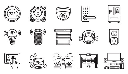 Set of smart home and house automation technology thin line icons © Minara
