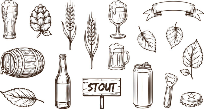 Craft Beer Set Sketch Doodle Vintage Vector