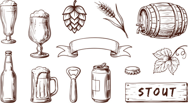 Craft Beer Set Sketch Doodle Vintage Vector