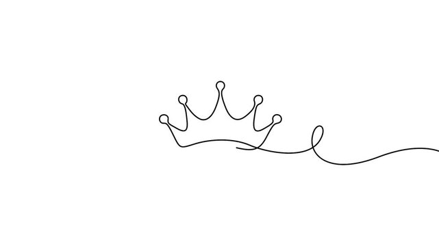 Crown continuous line drawing animation for luxury branding and royal success concepts. Minimalist continuous line art animation of a king crown on a white background.