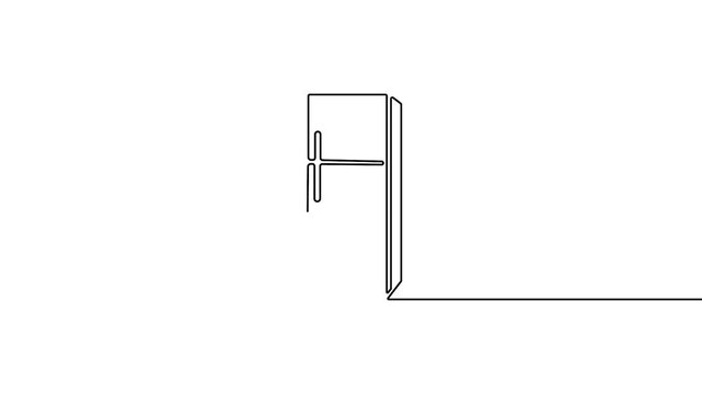 Refrigerator continuous line drawing animation for home appliance and kitchen concept. Minimalist one line art animation of a modern refrigerator isolated on a white background.