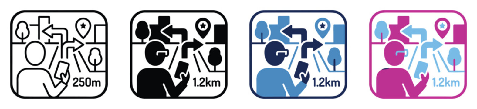 Adobe illustrator artwork,Indoor navigation map vector set with route directions, escalator elevator stairs and parking symbols, flat design wayfinding icons isolated on white