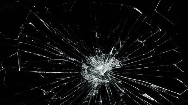 Cracked glass fracture effect on black background. footage of broken glass, crack screen glass.
cracks glass fracture effect texture isolated abstract black background. transparent 4K video.