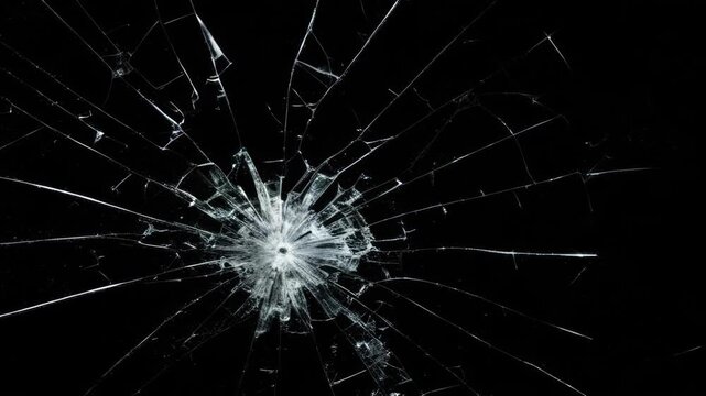 Cracked glass fracture effect on black background. footage of broken glass, crack screen glass.
cracks glass fracture effect texture isolated abstract black background. transparent 4K video.