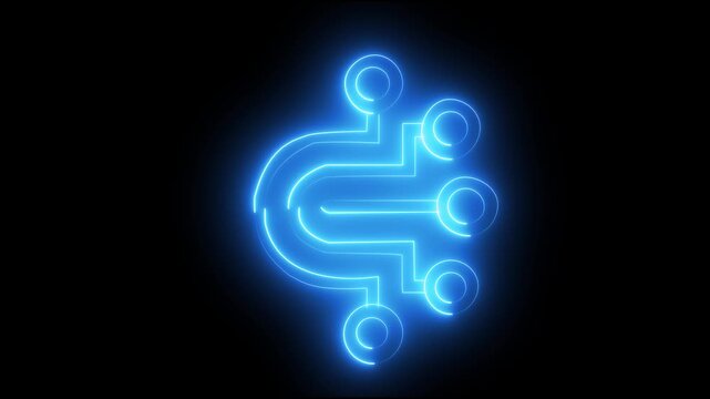 Glowing blue neon circuit board pattern isolated on black background, perfect for cyber technology, digital network, and microchip concept.