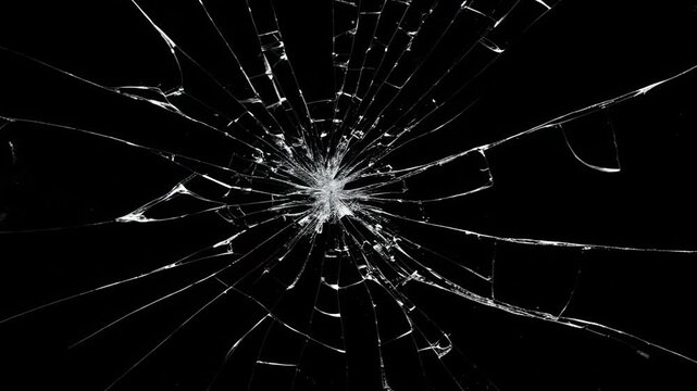 Cracked glass fracture effect on black background. footage of broken glass, crack screen glass.
cracks glass fracture effect texture isolated abstract black background. transparent 4K video.