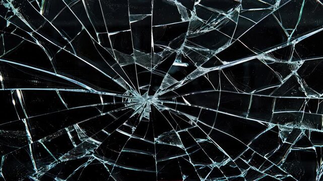 Cracked glass fracture effect on black background. footage of broken glass, crack screen glass.
cracks glass fracture effect texture isolated abstract black background. transparent 4K video.