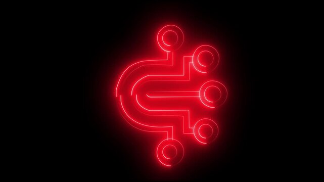 Glowing read neon circuit board pattern isolated on black background, perfect for cyber technology, digital network, and microchip concept.