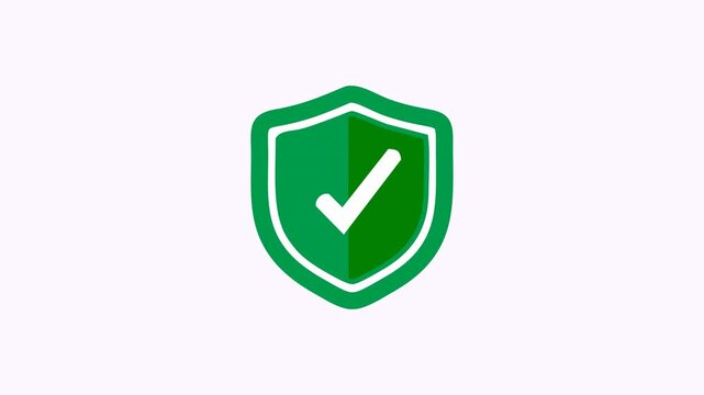 Green shield icon with white checkmark symbol, a simple graphic representing secure safety and protection. Suitable for digital security concepts.