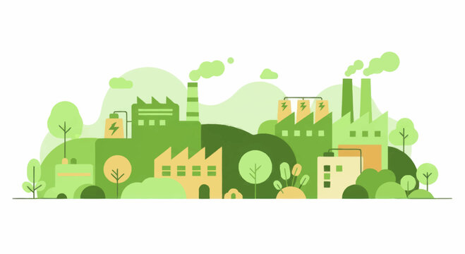 Green Eco-Friendly Factory Building with Sustainable Production and Environmental Care.