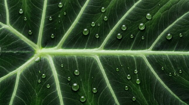 tekstur close up detail daun talas dengan tetesan embun