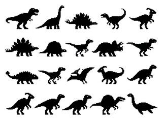 Collection of various dinosaur silhouettes in black on a white background. © MR.HAY
