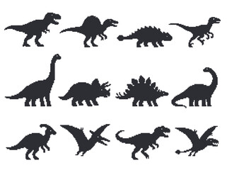 Collection of various dinosaur silhouettes in different poses. © MR.HAY