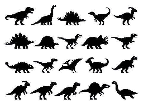 Collection of various dinosaur silhouettes in black on a white background.