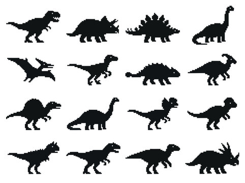 Collection of various dinosaur silhouettes in different poses, showcasing ancient creatures.