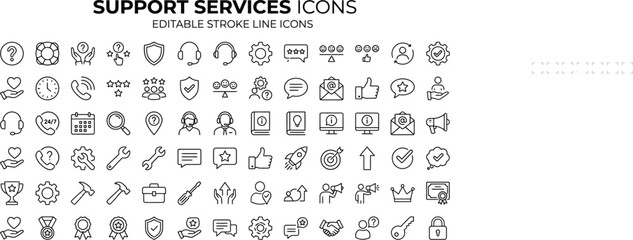 Fototapeta premium Support Services Line Icons - Customer Service & Helpdesk Vector Set