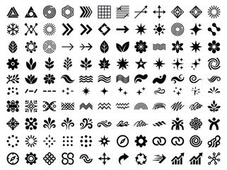 Fototapeta premium Diverse collection of black and white vector icons and symbols.