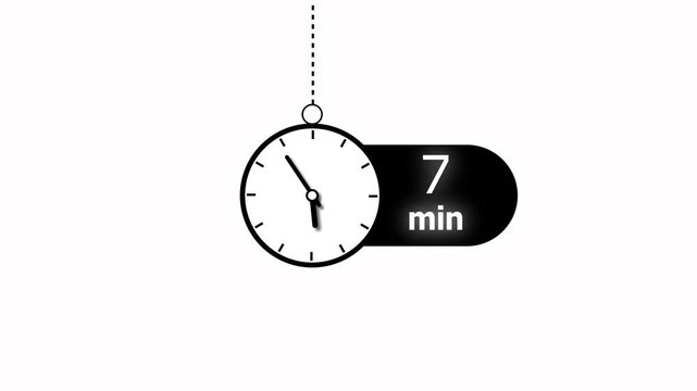 7 Min modern clock icon animation. 7 Minute animation on black background and creating a stunning 4k animation.