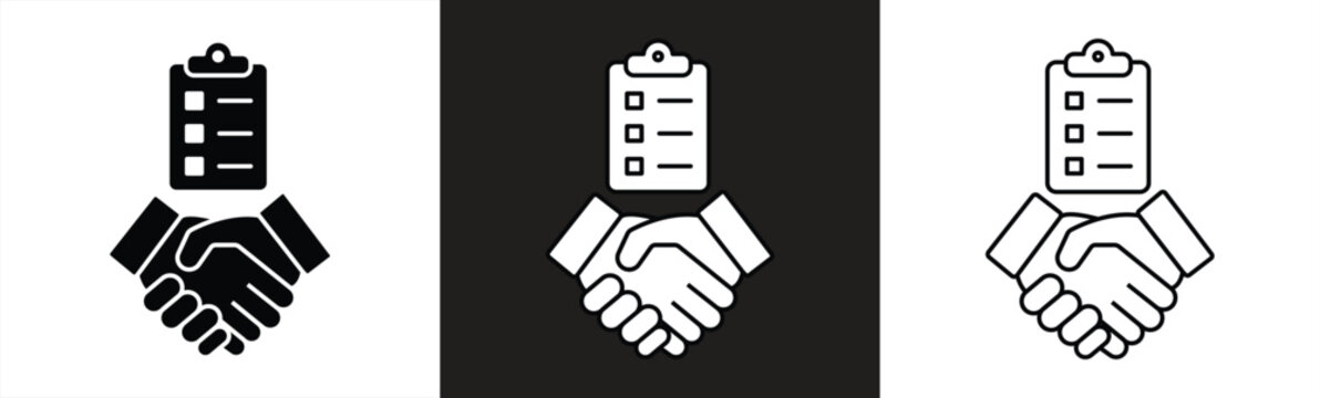 Handshake with document icon, Business contract line icon vector