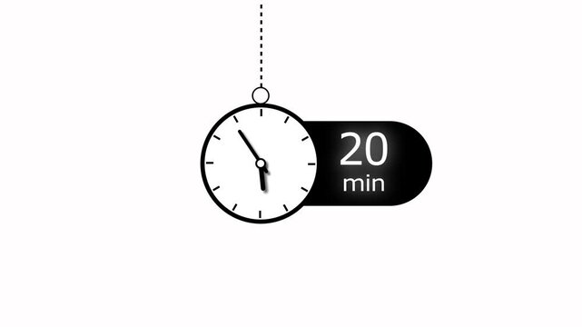 20 Min modern clock icon animation. 20 Minute animation on black background and creating a stunning 4k animation.