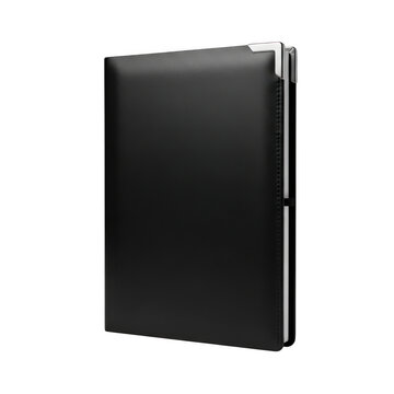 A black external hard drive on a white background