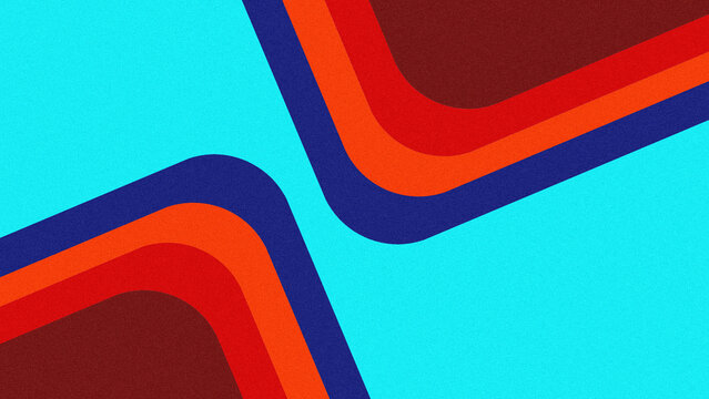 Abstract retro background with colorful wavy lines on turquoise backdrop