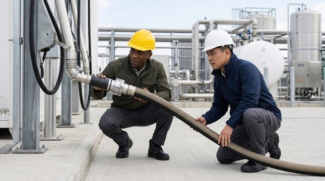 Green Hydrogen Production Plant Operations Day - Transfer hose inspection at loading arm