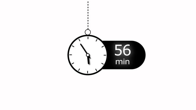 56 Min modern clock icon animation. 56 Minute animation on black background and creating a stunning 4k animation.