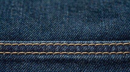 Blue denim jeans fabric texture with yellow stitching