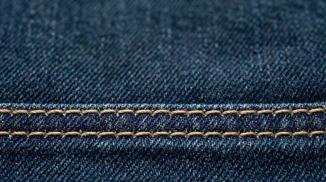 Blue denim jeans fabric texture with yellow stitching