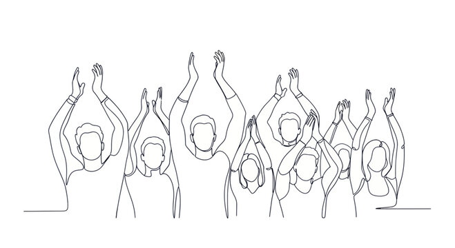 Group of people clapping hands together in celebration.