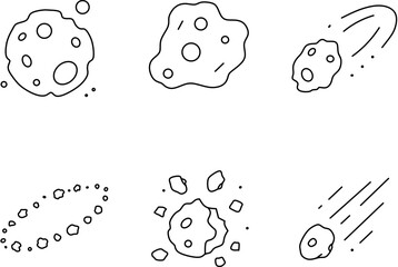 Asteroid icon set with various space rocks. Clean minimalist outline style vector illustration © Nurul