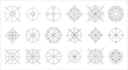 Collection of Geometric Compass Rose Designs and Nautical Star Symbols. © DOG2