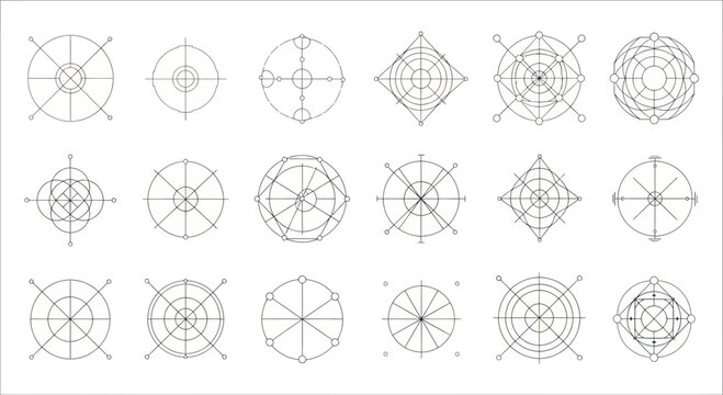 Collection of Geometric Compass Rose Designs and Nautical Star Symbols.