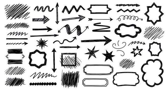 Collection of Hand Drawn Arrows Shapes and Scribbles.