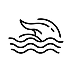 Simple line art illustration of a dolphin swimming in wavy ocean water © PARUL