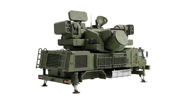 Modern military antiaircraft missile system on a wheeled chassis isolated on transparent background