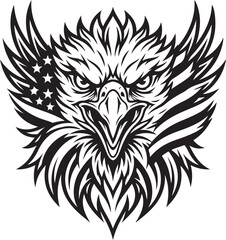 Fototapeta premium Black eagle head with feathered detail and star pattern