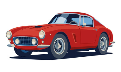 Obraz premium A sleek red classic vintage sports car illustrated in a clean, retro style against a white background.