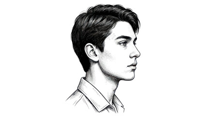 Young Man Portrait Sketch, Profile View, Black and White © Apel