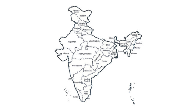 Outline Map of India with States and Union Territories
