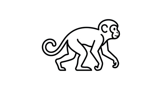 Simple Line Drawing of a Monkey Walking on White Background