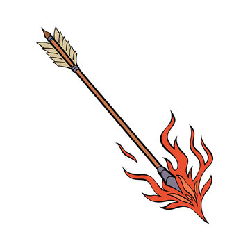 Flaming arrow with burning fire element isolated on a Transparent background for tattoo design t-shirt print and graphic illustration