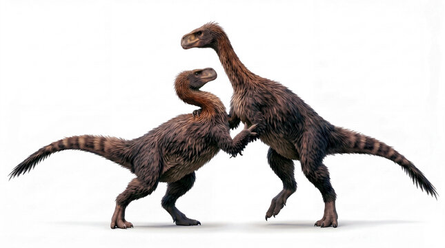 Two Aardonyx celestae males fighting, depicting aggressive behavior between extinct Early Jurassic dinosaurs isolated on white