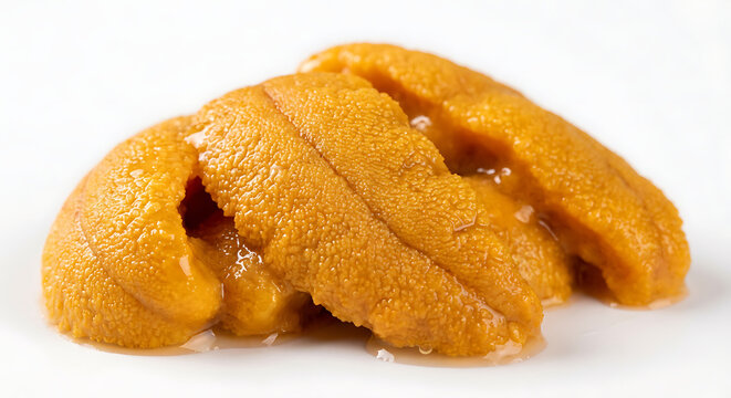 Fresh raw sea urchin uni sashimi isolated on white