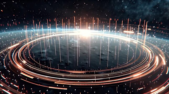 Abstract Futuristic Digital Ring Structure in Outer Space.