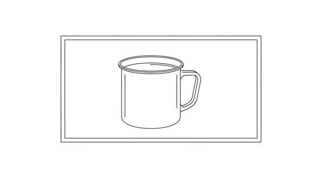 Vintage Enamel Mug Outline Icon, Retro Camping Cup Vector Illustration